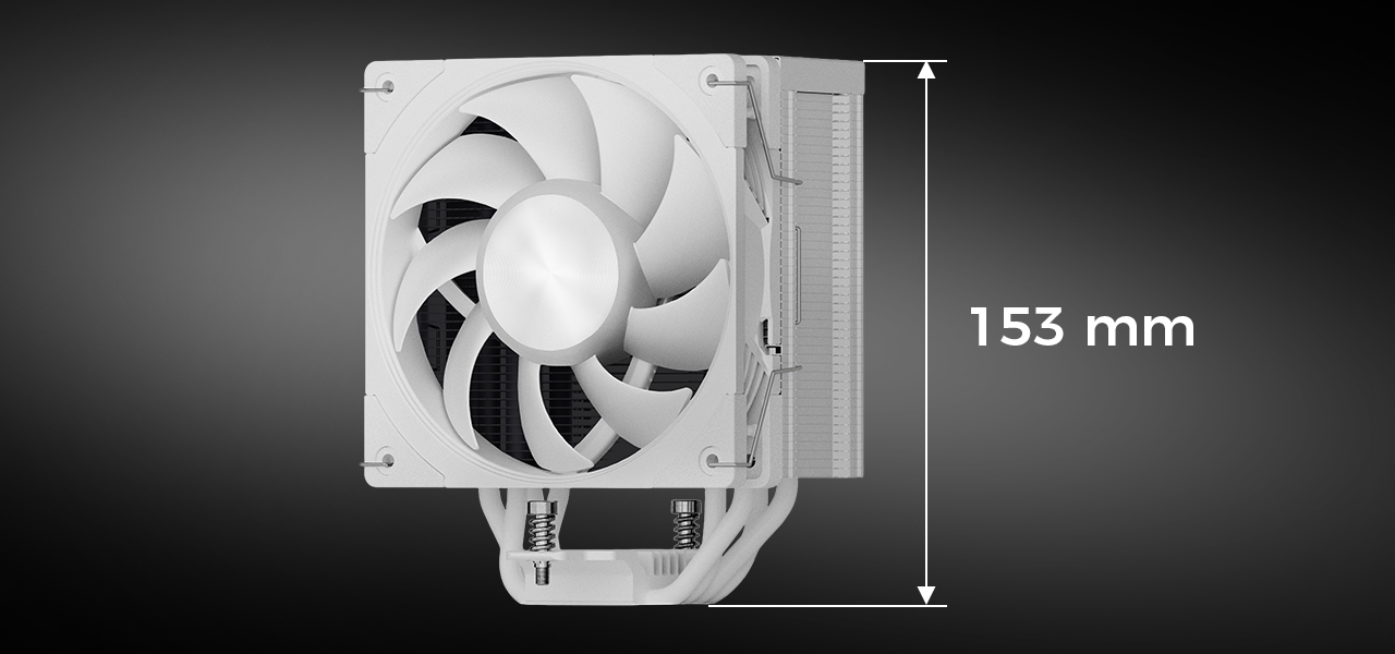 Zdjęcie chłodzenia MODECOM Volcano 0C na szaro-czarnym tle z pokazaną wysokością chłodzenia