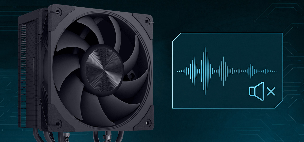 Zdjęcie chłodzenia MODECOM Volcano 0C z ikonką wyłączonego głośnika symbolizujące ciszę