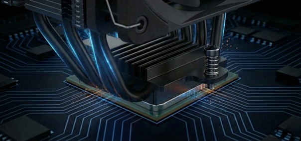 Wizualizacja stopy bloku chłodzenia na procesorze pokazujące przyleganie stopy chłodzenia do procesora