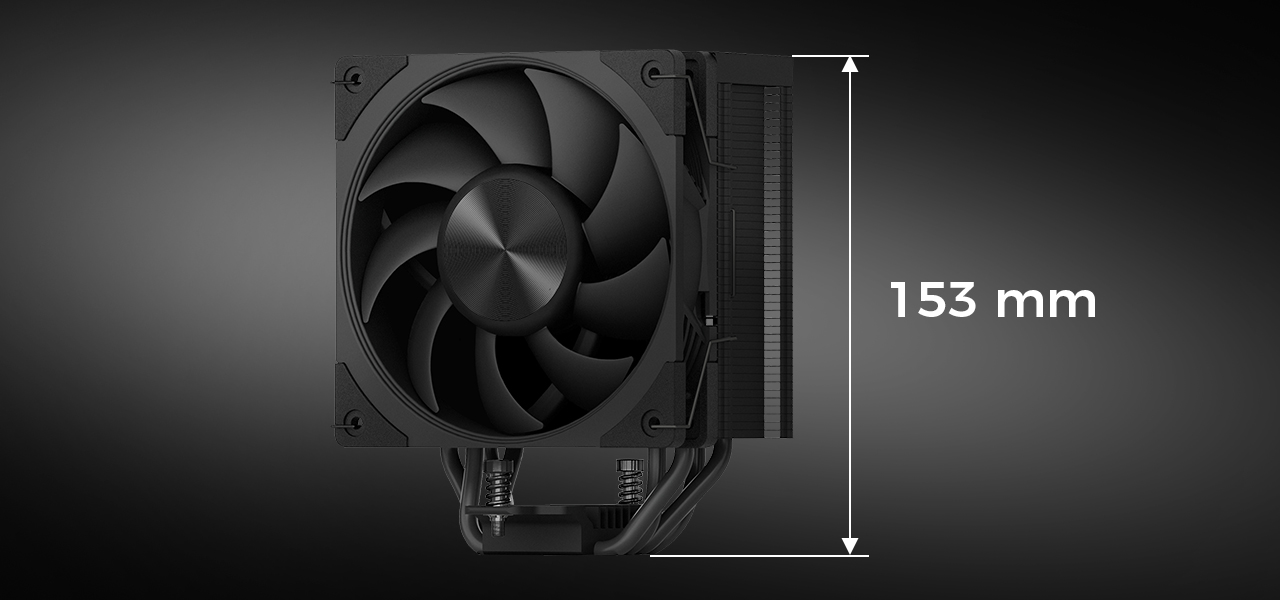 Zdjęcie chłodzenia MODECOM Volcano 0C na ciemnym tle z pokazaną wysokością chłodzenia