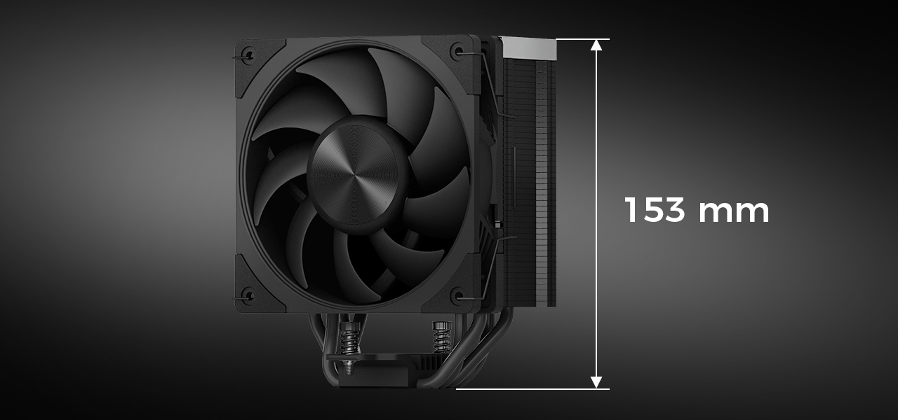 Zdjęcie chłodzenia MODECOM Volcano 0C na ciemnym tle z pokazaną wysokością chłodzenia