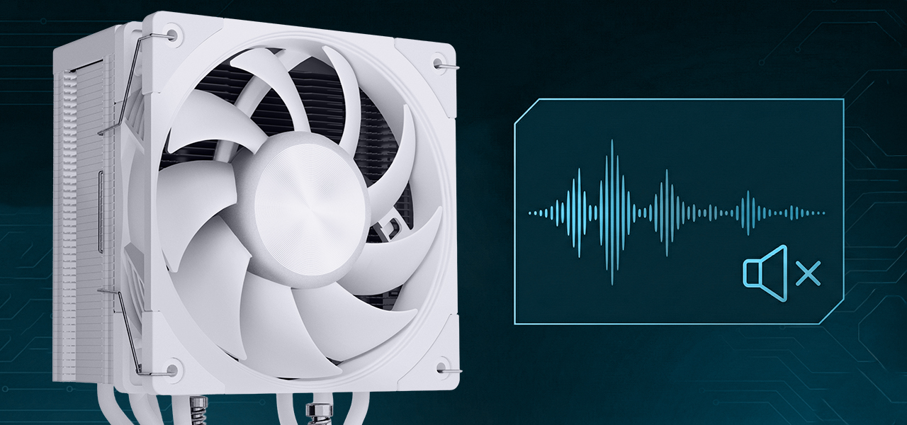 Zdjęcie chłodzenia MODECOM Volcano 0C z ikonką wyłączonego głośnika symbolizujące ciszę