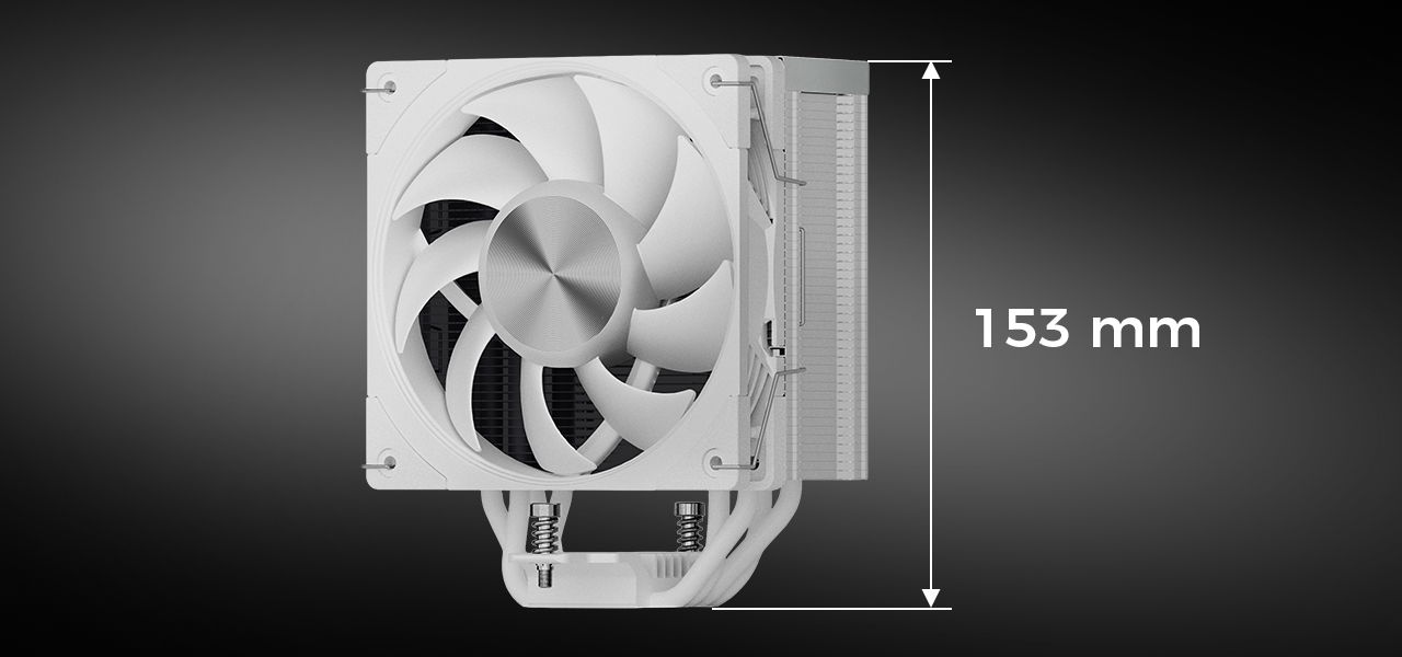 Zdjęcie chłodzenia MODECOM Volcano 0C na ciemnym tle z pokazaną wysokością chłodzenia